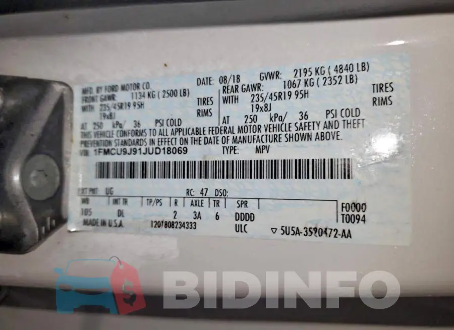 1FMCU9J91JUD18069 Photo# 14