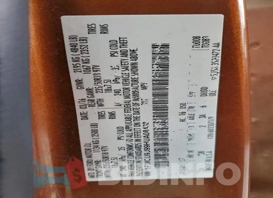 1FMCU9J99HUA08438 Photo# 13