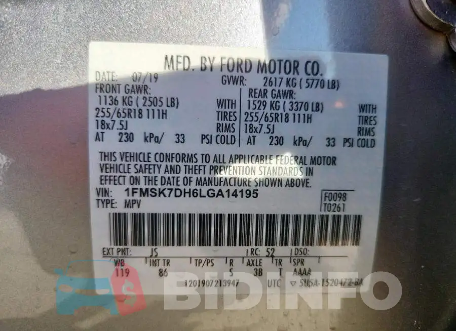 1FMSK7DH6LGA14195 Photo# 13