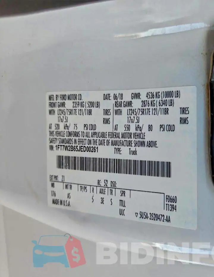 1FT7W2B65JED00261 Photo# 12