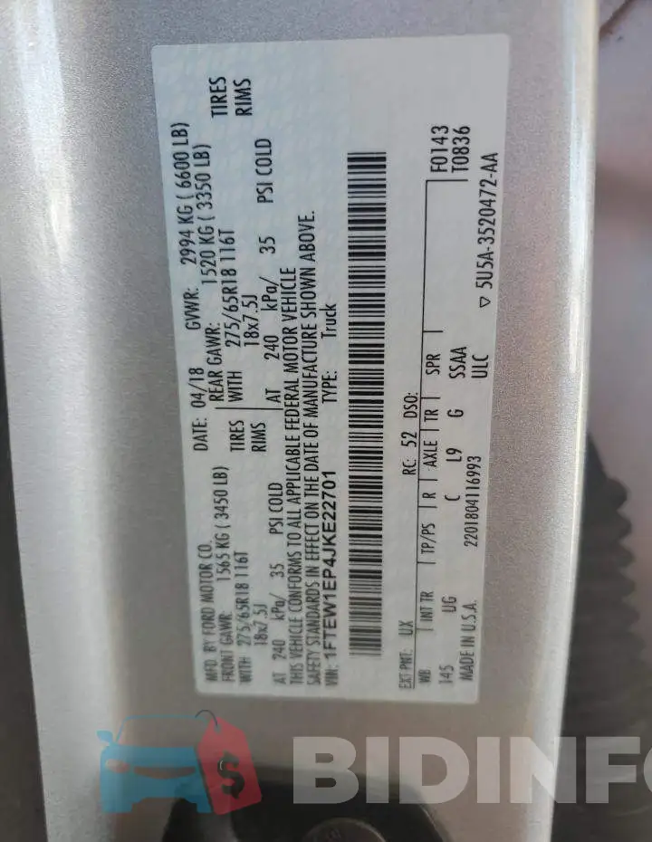 1FTEW1EP4JKE22701 Photo# 12