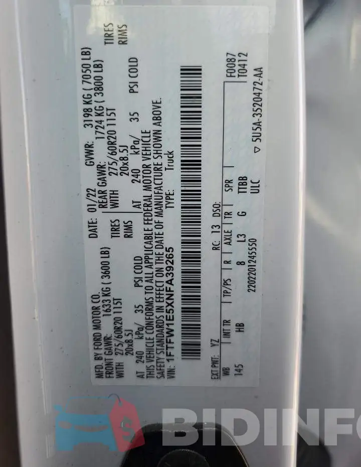 1FTFW1E5XNFA39265 Photo# 12