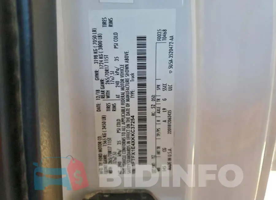1FTFX1E4XKKC37254 Photo# 12