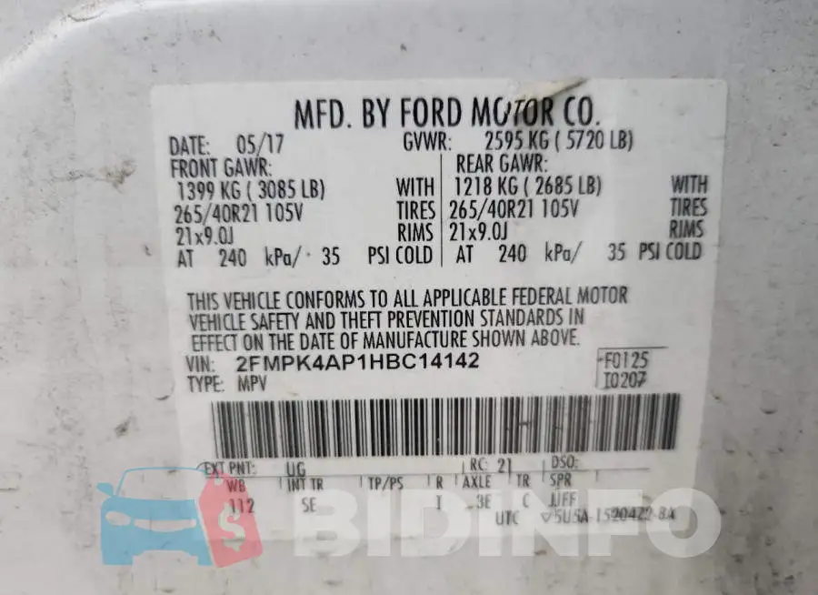 2FMPK4AP1HBC14142 Photo# 13