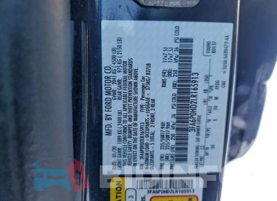3FA6P0HD2LR165913 Photo# 12