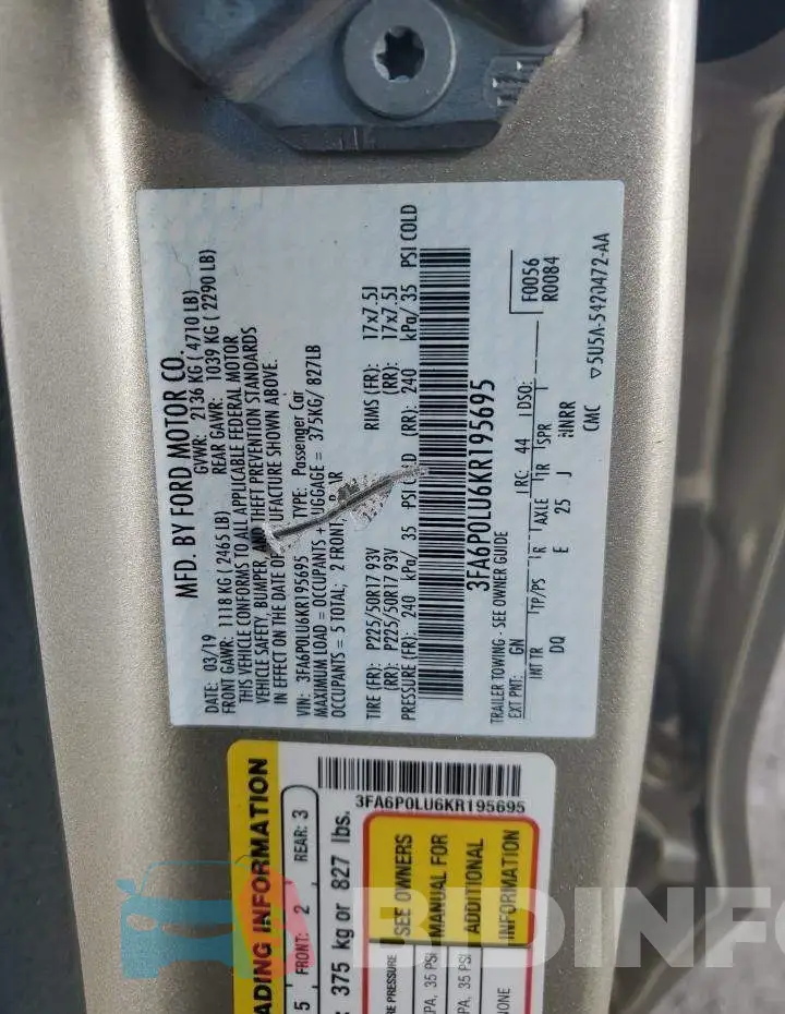 3FA6P0LU6KR195695 Photo# 13