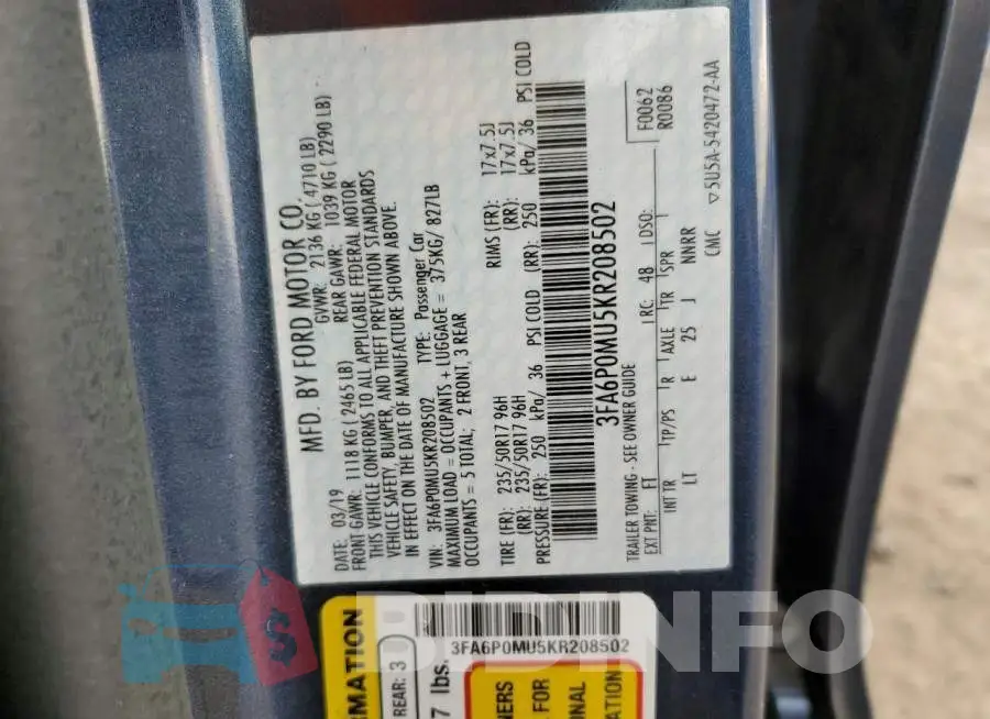 3FA6P0MU5KR208502 Photo# 12
