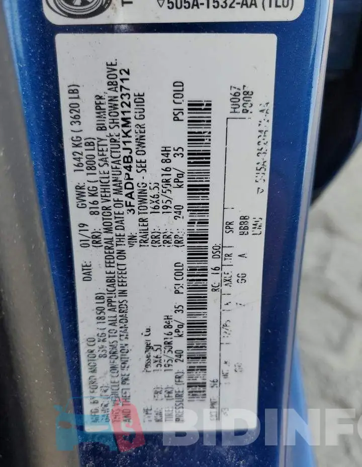 3FADP4BJ1KM123712 Photo# 13