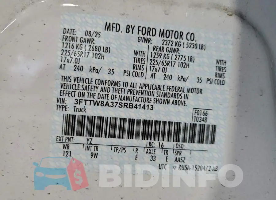 3FTTW8A37SRB41413 Photo# 12