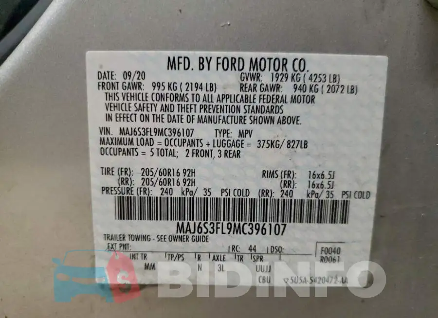 MAJ6S3FL9MC396107 Photo# 14