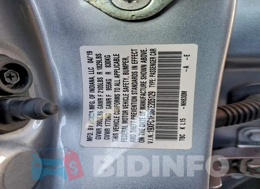 19XFC1F36KE205129 Photo# 12
