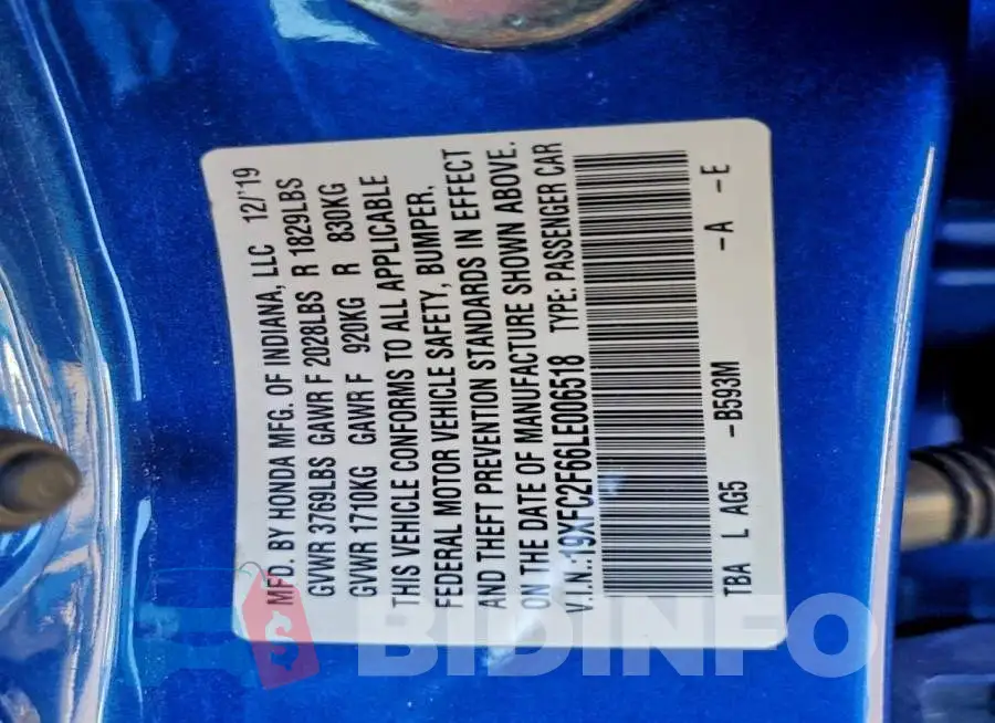 19XFC2F66LE006518 Photo# 13