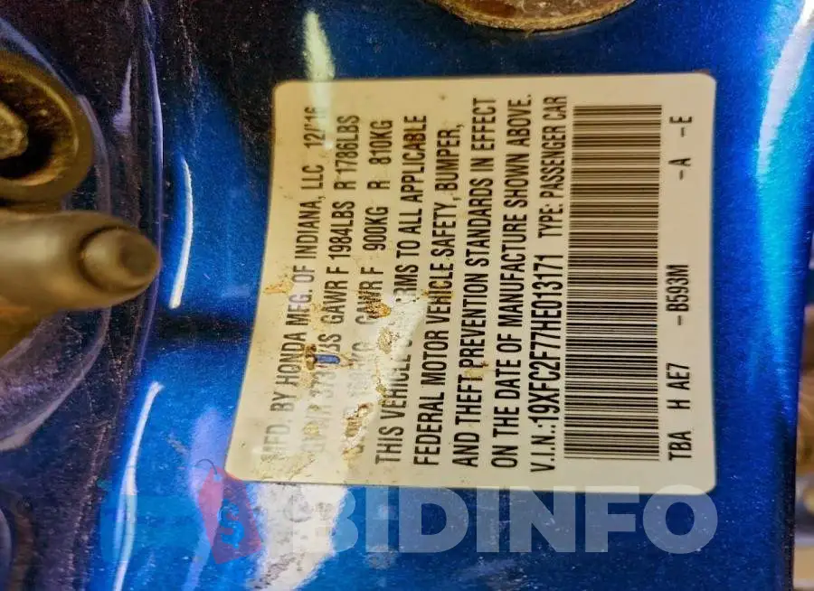 19XFC2F77HE013171 Photo# 12