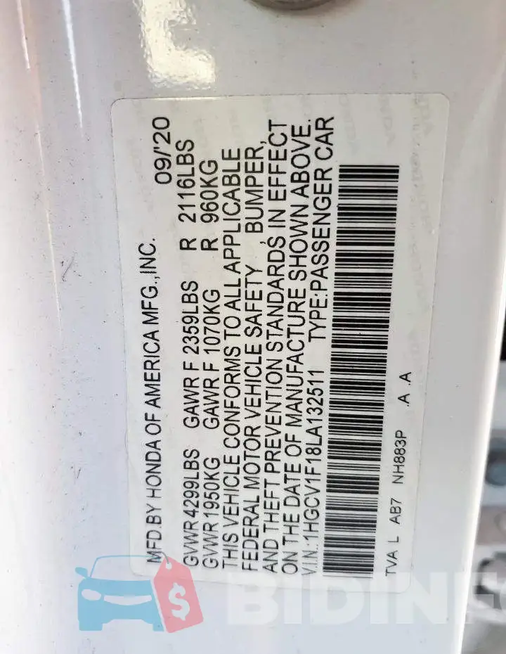 1HGCV1F18LA132511 Photo# 12
