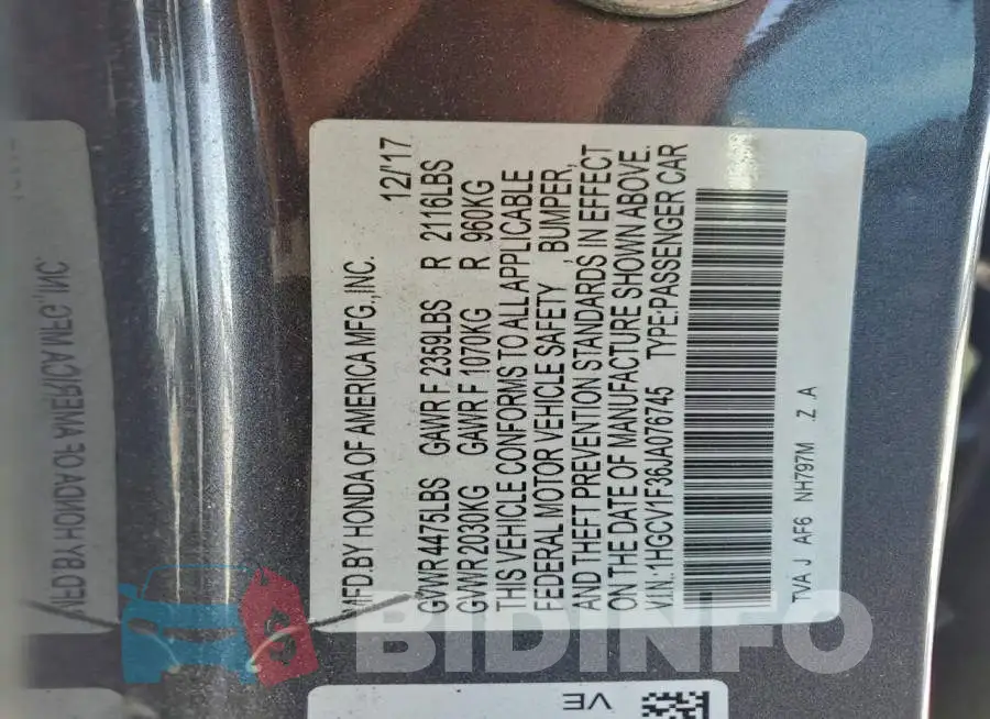 1HGCV1F36JA076745 Photo# 12