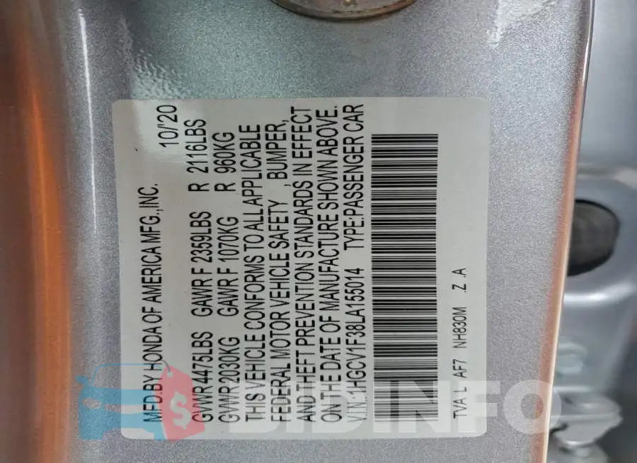 1HGCV1F38LA155014 Photo# 13