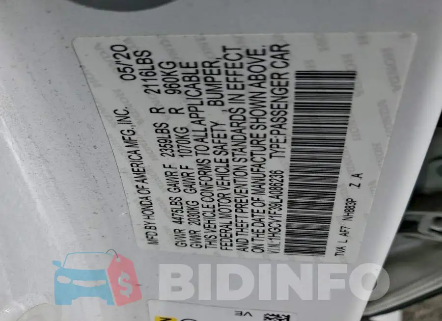 1HGCV1F39LA086236 Photo# 13
