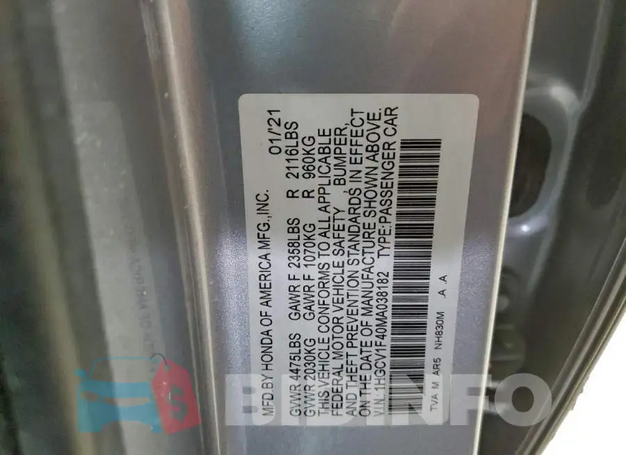 1HGCV1F40MA038182 Photo# 12