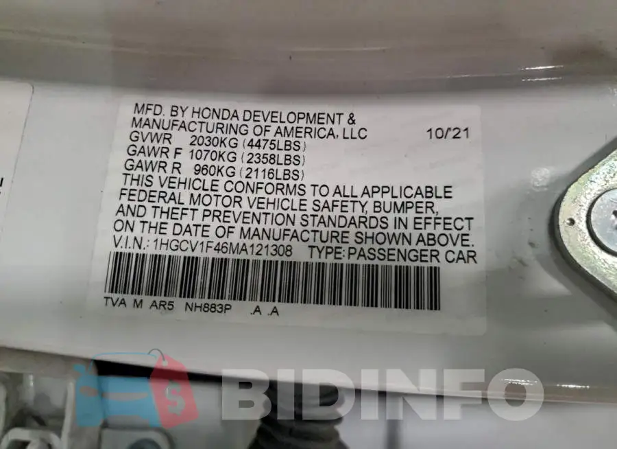 1HGCV1F46MA121308 Photo# 12