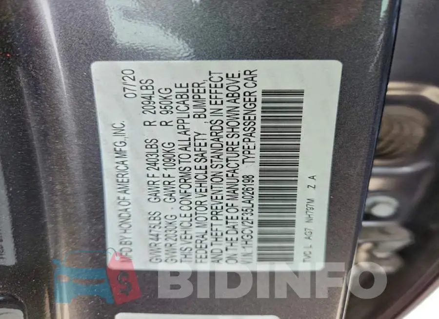 1HGCV2F35LA026198 Photo# 12