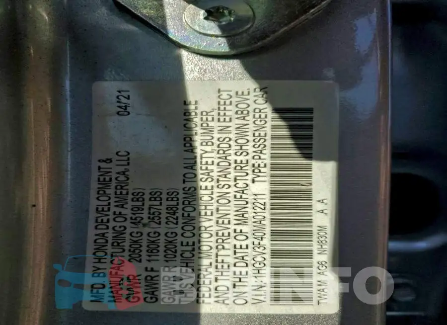 1HGCV3F40MA012211 Photo# 12
