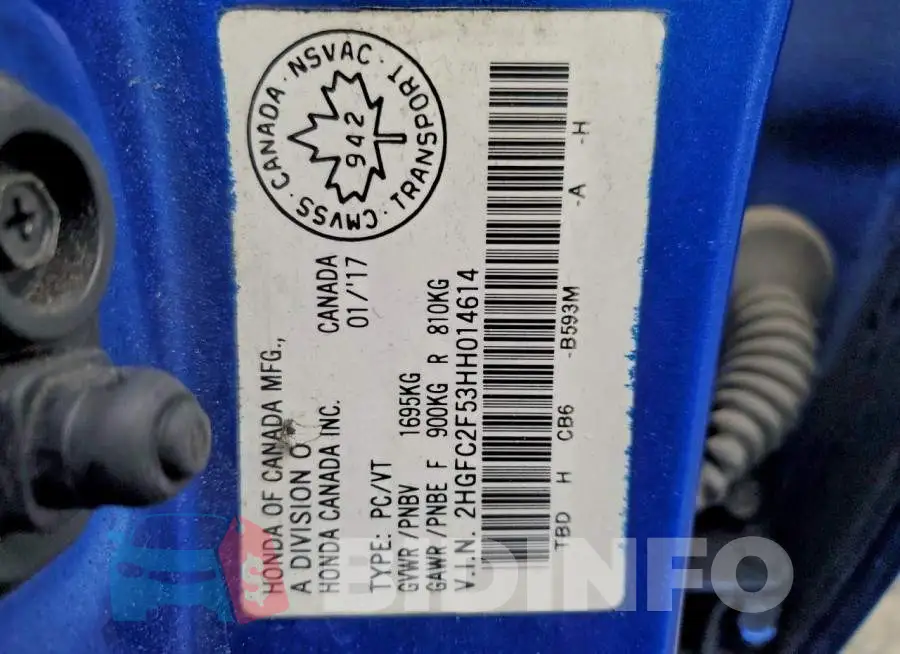 2HGFC2F53HH014614 Photo# 12