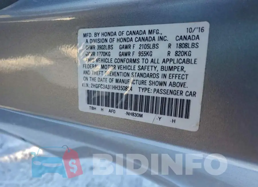 2HGFC3A31HH350824 Photo# 12