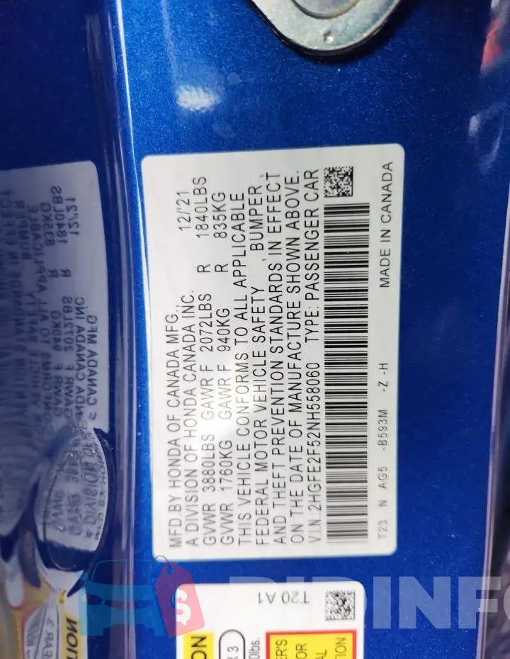2HGFE2F52NH558060 Photo# 13