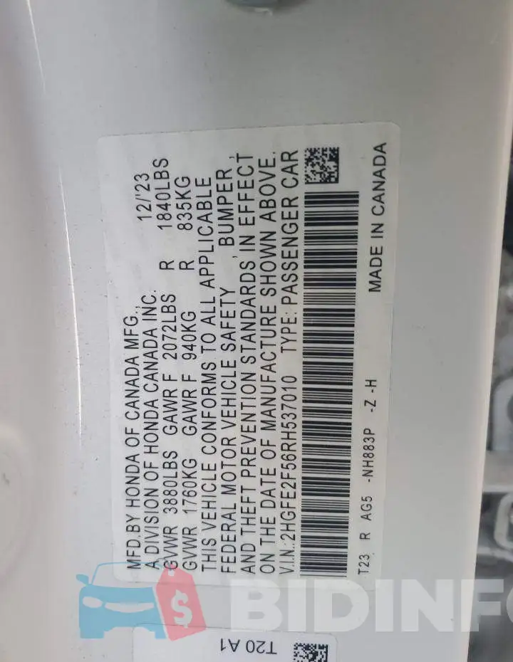 2HGFE2F56RH537010 Photo# 12