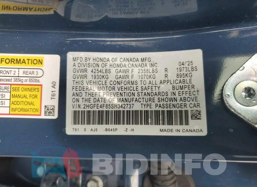 2HGFE4F85SH342737 Photo# 12