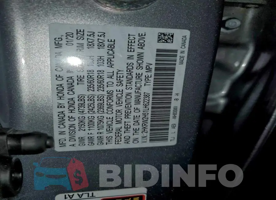 2HKRW2H51LH622387 Photo# 14