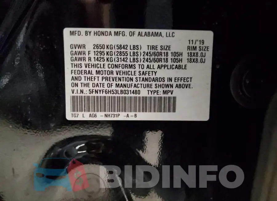 5FNYF6H53LB031480 Photo# 14