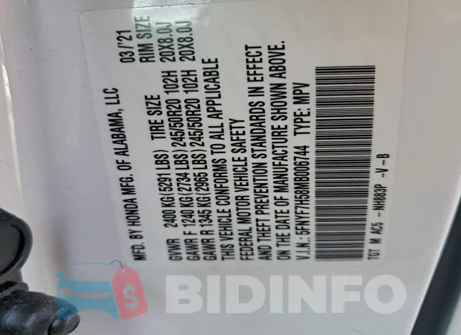 5FNYF7H58MB006744 Photo# 14