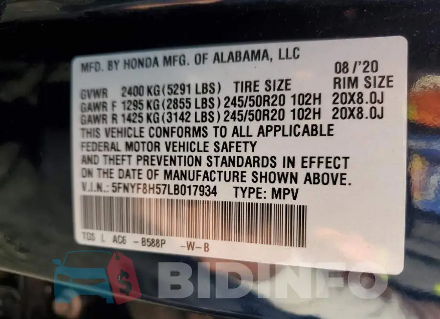 5FNYF8H57LB017934 Photo# 13