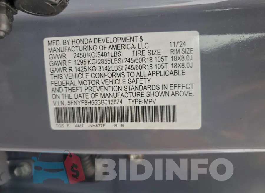 5FNYF8H65SB012674 Photo# 13