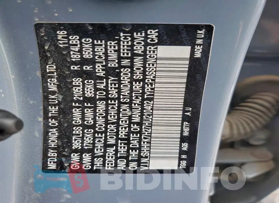 SHHFK7H27HU210402 Photo# 12