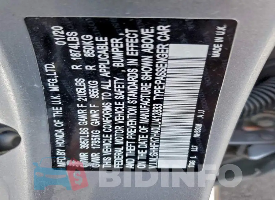 SHHFK7H40LU412833 Photo# 13