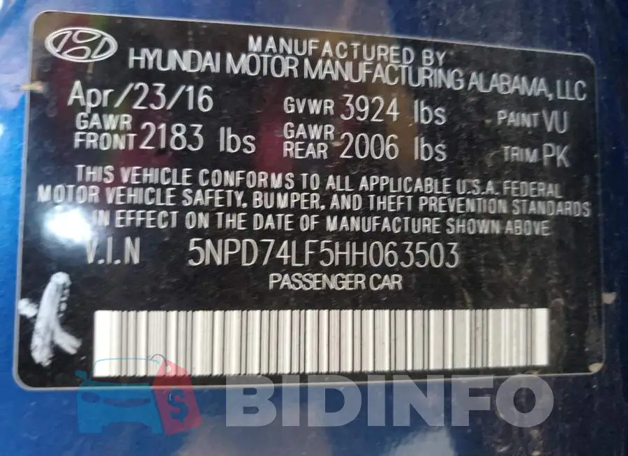 5NPD74LF5HH063503 Photo# 12