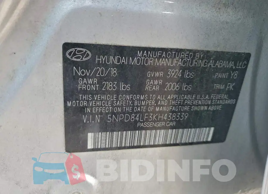 5NPD84LF3KH438339 Photo# 12