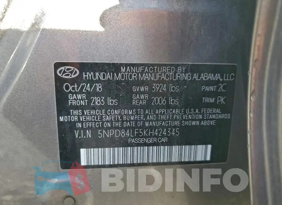 5NPD84LF5KH424345 Photo# 12