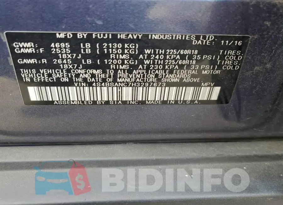4S4BSANC7H3297673 Photo# 14