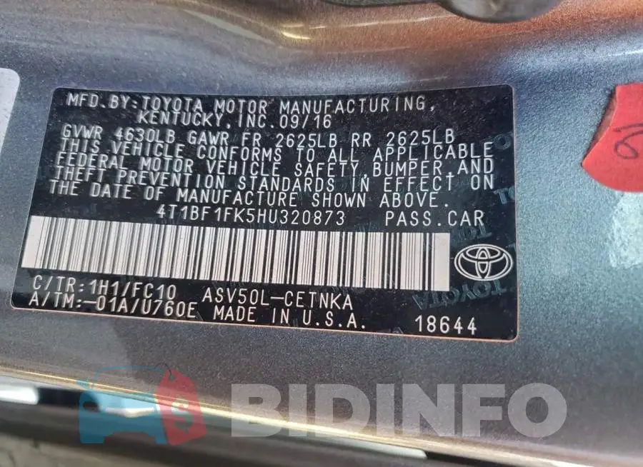 4T1BF1FK5HU320873 Photo# 12