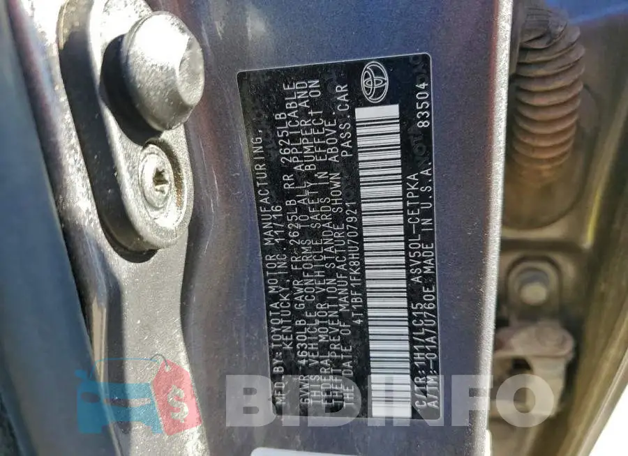 4T1BF1FK8HU707921 Photo# 12