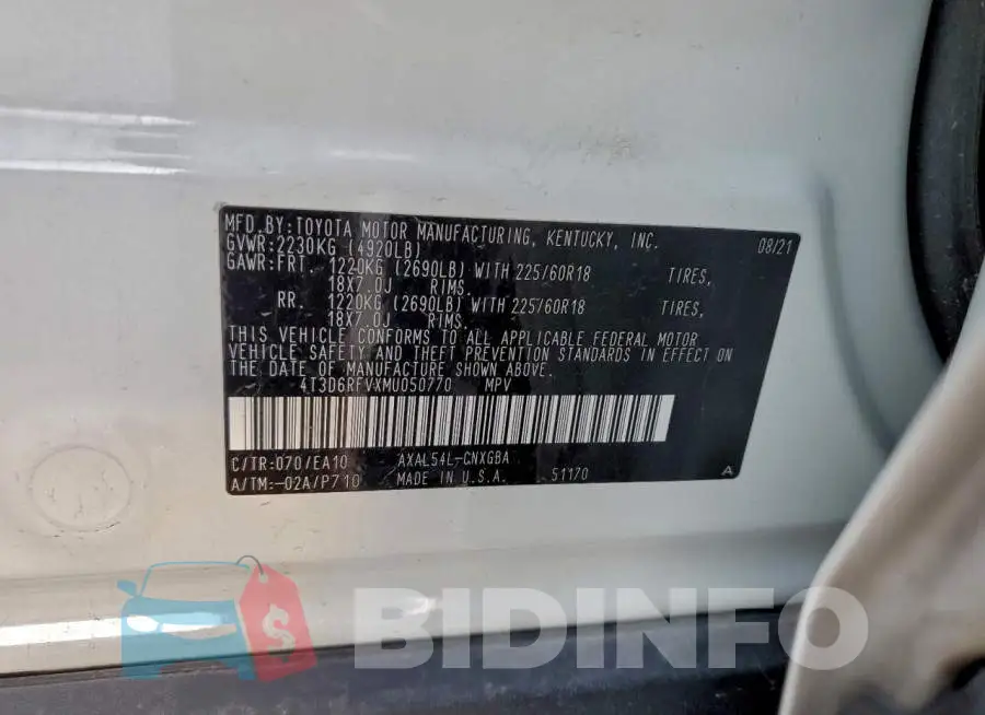 4T3D6RFVXMU050770 Photo# 13