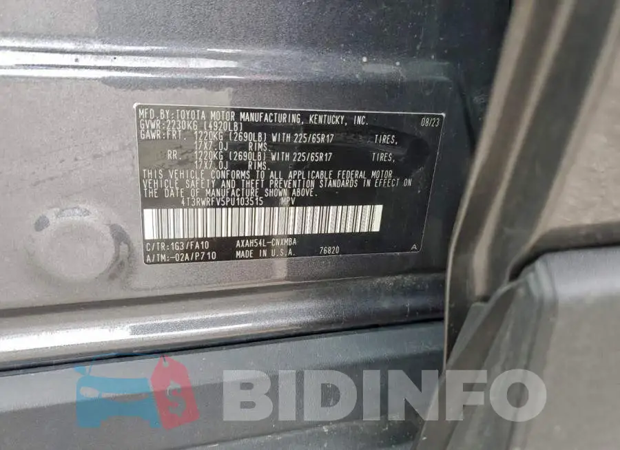 4T3RWRFV5PU103515 Photo# 13