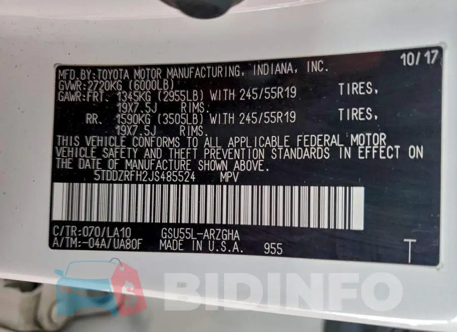5TDDZRFH2JS485524 Photo# 12