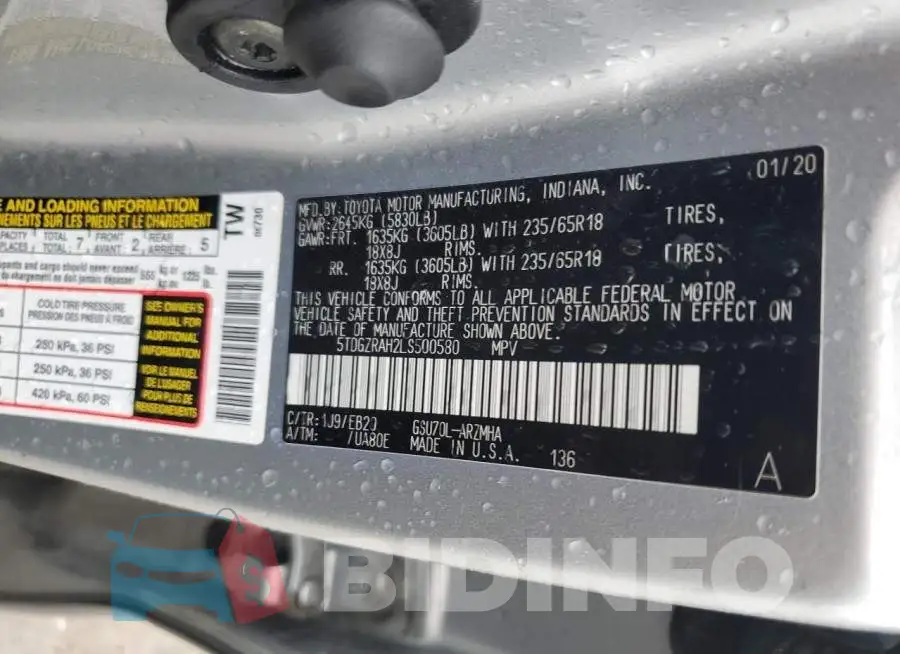 5TDGZRAH2LS500580 Photo# 14