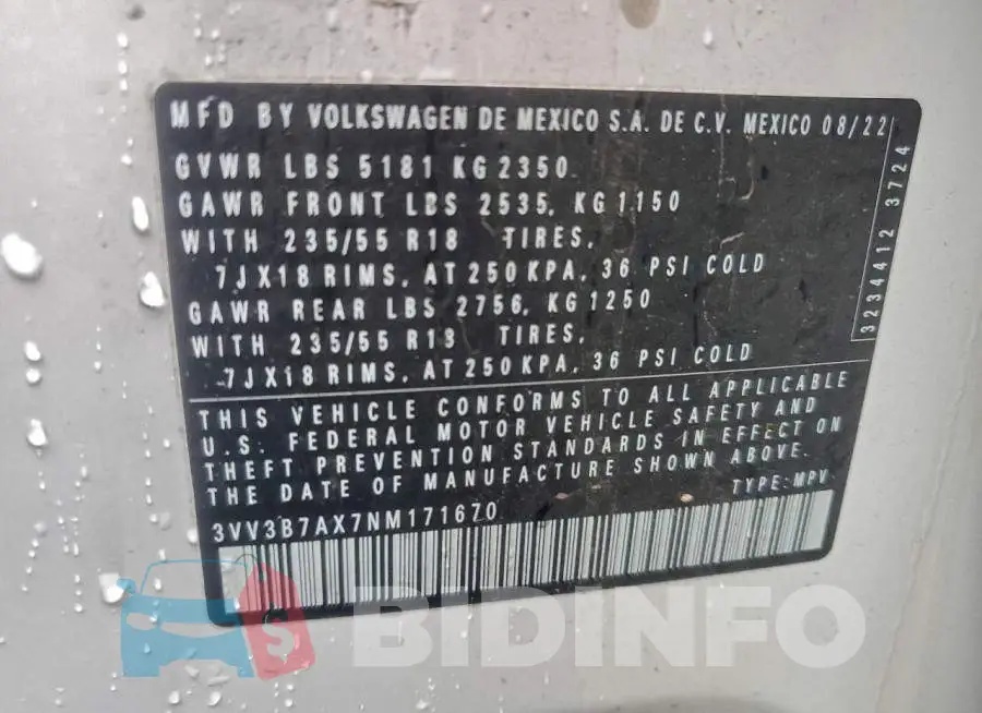 3VV3B7AX7NM171670 Photo# 14