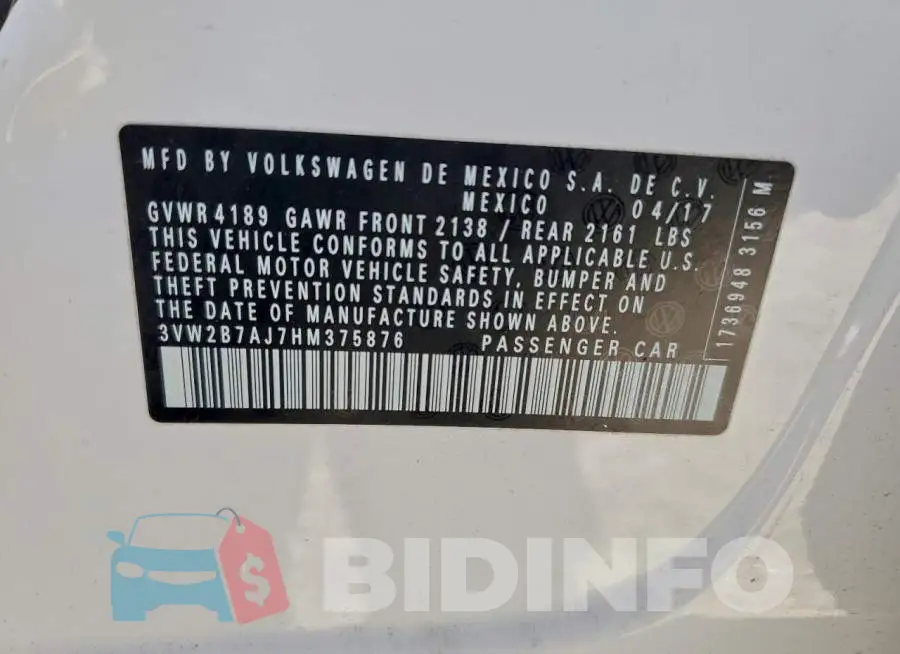 3VW2B7AJ7HM375876 Photo# 12