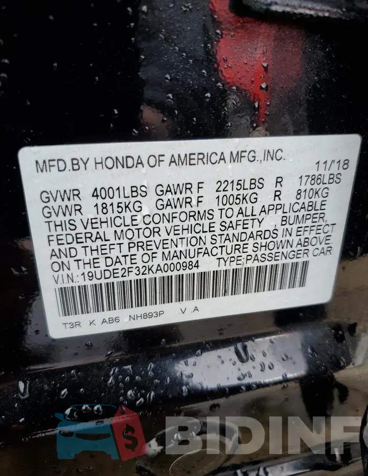 19UDE2F32KA000984 Photo# 12